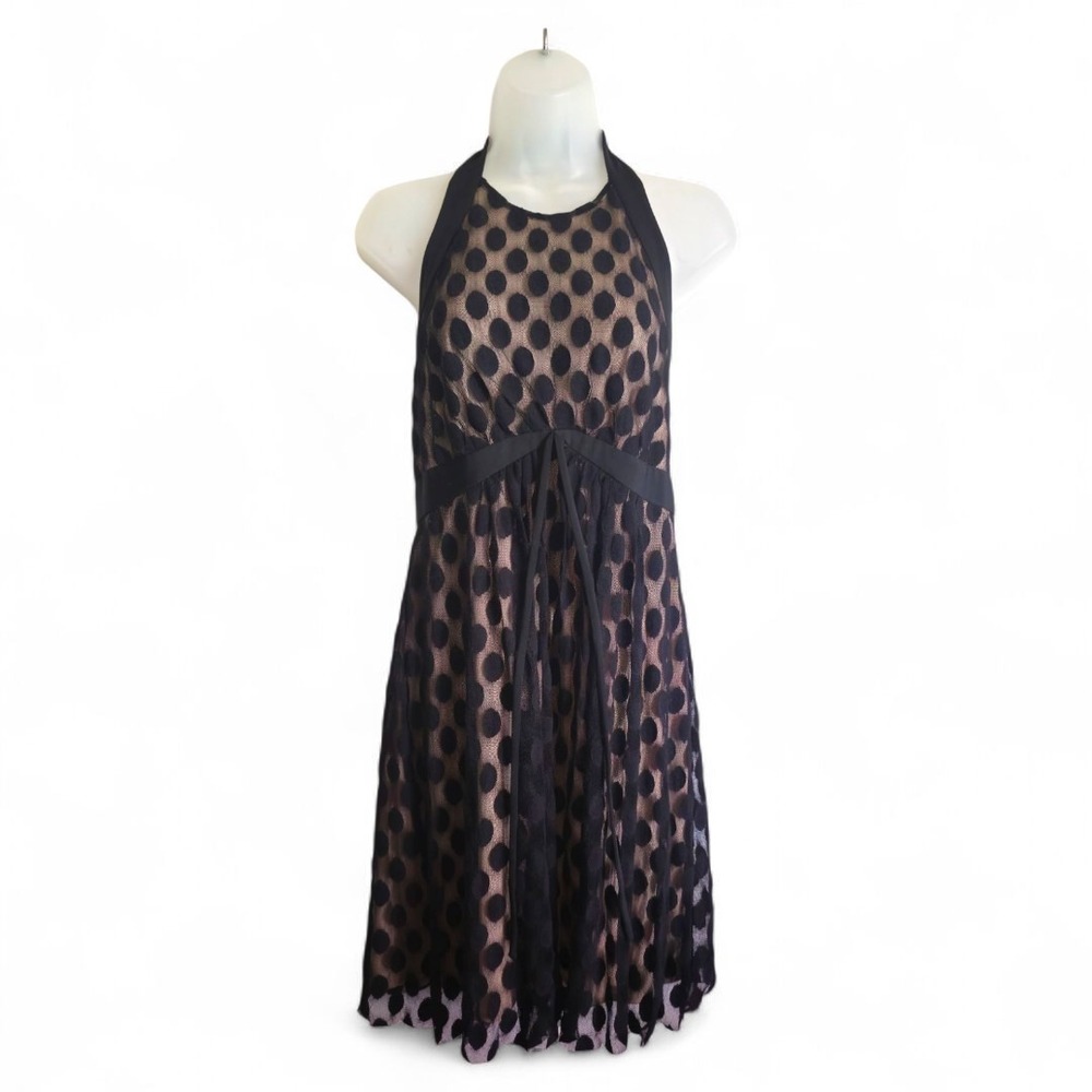 Maggy London Illusion Halter Dress‎ Black Polka Dot Lace 10P NWT Wednesday Adams